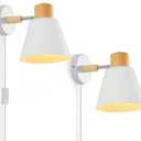 Plug in Wall Lights for Bedroom-White Wall Sconces Set of Two-Wall Lights for Living Room Wall Lighting Mounted Lamps with Plug in Cord-2 Pack
