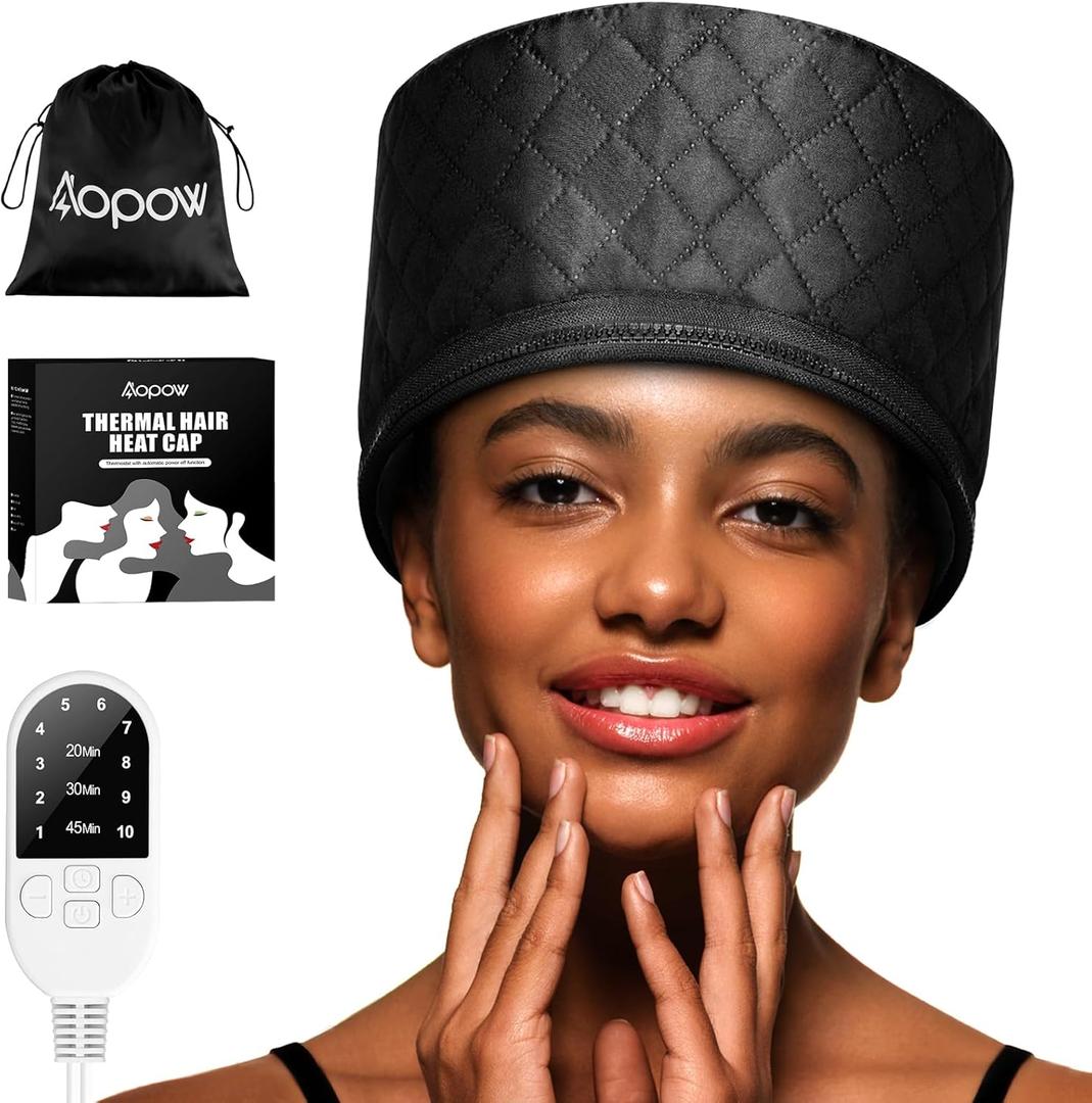Heat Cap for Deep Conditioning: 10-Level Heats Up Quickly 3 Time Settings Hair Steamer for Natural Hair Home Use Thermal Steam Cap for Black Hair Portable Heating Caps