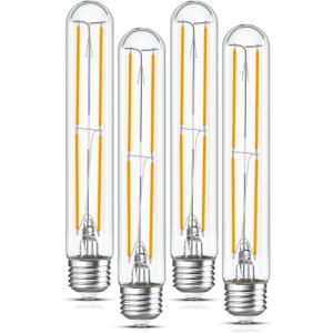 Tubular Light Bulb 7.3 Inch Dimmable T10 LED Bulb E26 6W 60 Watts Edison Bulbs 2700K Solf White,185mm Long for Wall Sconces, Pendant, Livingroom, 4-Pack