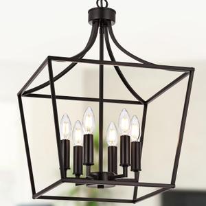 6-Light Farmhouse Chandelier, Adjustable Height Kitchen Island Pendant Lighting Fixture for Over Table Dining Room Living Room Foyer, Oil Rubbed Bronze & E12 Bulb Base