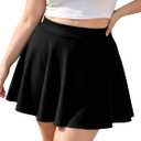 Moon Wood Women's Plus Size Skater Skirt High Waisted Stretchy Flowy Flared Summer Casual Basic Mini Skirts for Daily (Black)