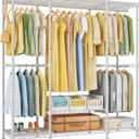 Ulif E3 Heavy Duty Garment Rack, 4 Tiers Freestanding Closet Organizer System with 5 Shelves, Metal Closet Organizer and Storage System for Clothes, Max Load 850lbs, 58.4"W x 15.7"D x 77.3"H, White
