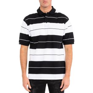 Weiv Men's Pique Polo Short Sleeve Shirt Midweight Cotton Blend Button Down (Medium, Black White)