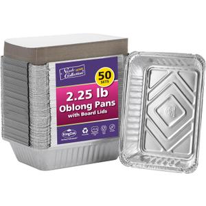 Aluminum Pans With Lids - 50 Count - 2.25LB (8.5"x6") Oblong Pans - To Go Containers With Lids - Disposable Tin Foil Pans - Perfect For Catering, Meal Prep, Baking, Freezer Safe