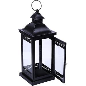 Hosley 15" Clear Glass Iron Lantern - Large Black Classic Style, Decorative Candle Holder for Weddings, Parties, Aromatherapy, Spa, LED Candles, Home Dcor Gift, Black 