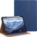 OKP Case for iPad 11-inch (A16) 2025 / 10th Generation 2022, for ipad 11th /10th 10.9 inch with Multi-Angle Viewing PU Leather Stand Cover with Pencil Holder & Pocket, Auto Sleep/Wake, PurplishBlue