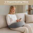 Gray U-Shaped Reading Pillow, 23.6 x 21.7 in Lap Support Pillow with Adjustable Strap, Crescent Design, PP Cotton Filling, Reading, Gaming, Arm, Back Support