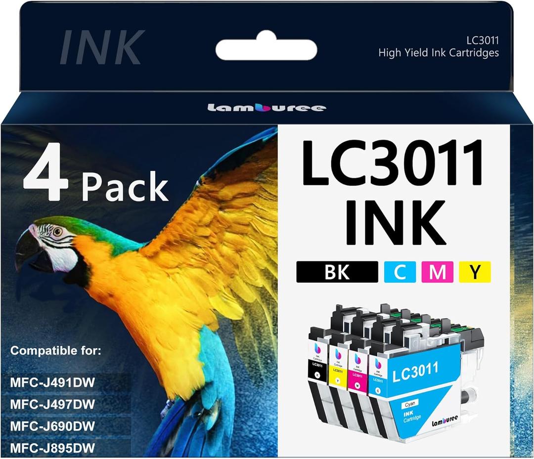 LC3011 Ink Cartridges Replacement for Brother LC3011 LC3011BK LC3011C LC3011M LC3011Y Work for MFC-J491DW MFC-J497DW MFC-J690DW MFC-J895DW Printers (4 Pack)
