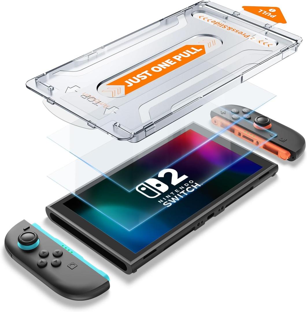 Ambison 2 Pack Screen Protector Designed for Nintendo Switch 2 (2025) 7.9 inch, [Auto-Alignment Kit & HD Clear], Touch Sensitive, 9H Hardness Tempered Glass, Scratch and Crack Resistant, Bubble Free