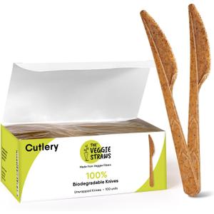Premium Quality100% Biodegradable Knives Made of Vegetable Fibers, 100 PCS of 6.7 Long Heavy-Duty and Splinter Free Eco-Friendly Knives, Perfect Sustainable Cutlery for All Types of Occasions