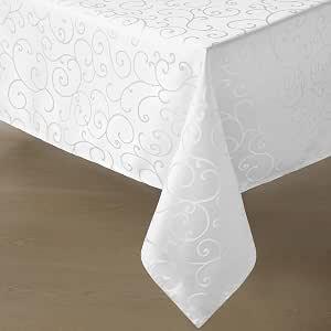 Romanstile White Jacquard Rectangle Tablecloth, 60 x 144 Inch