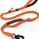 Joytale Tactical Dog Leash Heavy Duty,4-6FT Shock Absorbing Bungee Dog Leash with 2 Padded Handle,Metal Carabiner Clip,Car Seatbelt,Strong No Pull Dog Leash for Medium Large X-Large Dogs,Orange