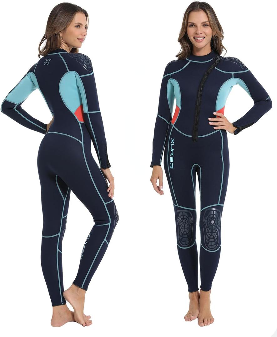 XUKER Wetsuit Men Women 3mm, Neoprene Wet Suits Front Zip Full Body Long Sleeve Diving Suit in Cold Water for Water Sports (XX-Large)
