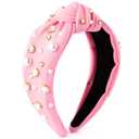 PANTIDE Pearl Jeweled Knotted Headband - Heart Rhinestone Crystal Pearl Embellished Headband Wide Top Knot Fashion Hairband Accessories Birthday Gift for Lover Women Girls (Pink)