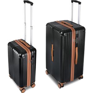 Carry-on 20 Inch and 28 Inch Square Thickened ABS+PC Hard Shell luggage, 2-Piece Suitcase Set with TSA Lock & Dual Zipper Mesh Inner Layer Design, Black Brown