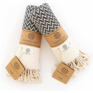 Madamelique Exclusive Hand Towels Set of 2-18 x 40 Inches - Decorative Bathroom Peshtemal Towel for Hand, Face, Hair, Yoga, Tea, Dishcloth, Kitchen and Bath - 100% Pure Cotton (Black)