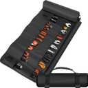 20-Pocket Heavy Duty Tool Roll Bag - Waxed Canvas Wrench Roll Organizer with Zippered Pocket - Waterproof & Portable Tool Bag for Mechanics, Electricians, Plumbers & DIY - Black