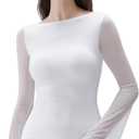 SUUKSESS Women Mesh Sheer Bell Sleeve Tops Double Lined Boat Neck Going Out Shirts (M)