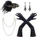 2 x Spooktacular Creations 1920s Women Accessories Set, Flapper Costumes with Vintage Earrings 1920s Headband Faux Pearl Necklace Flapper Gloves for Halloween Costume Dress up Party