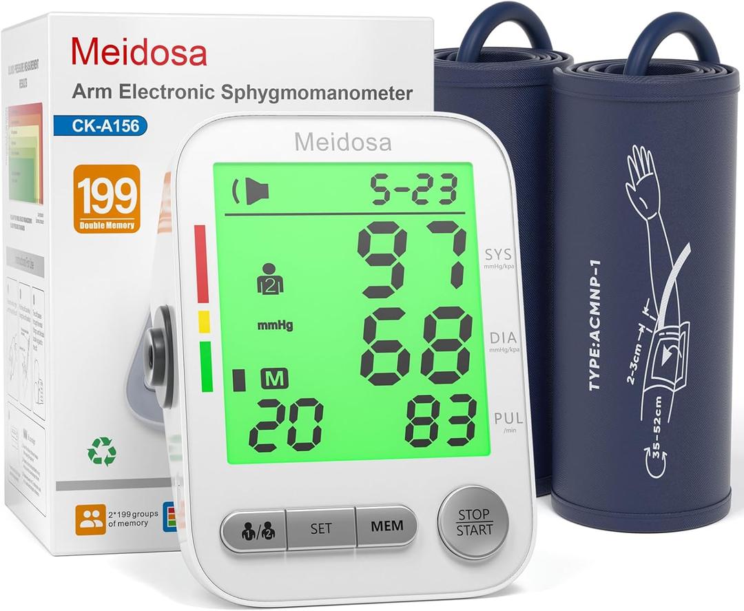 Blood Pressure Monitor for Home Use, Rechargeable Automatic Digital BP Machine with 2 Cuffs (9-17'' & 13-21''), Adjustable Upper-Arm Blood Pressure Cuff, Large LCD Backlit Display, 2x199 Sets Memory
