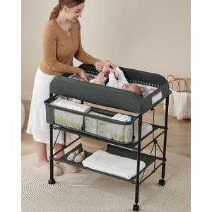 BEKA Diaper Changing Station, Portable Changing Table for Baby, Waterproof, Folding Portable Changing Station, Adjustable Height w/Organizer, Mobile Nursery Diaper Changing Table for Baby, Newborn (Dark Gray)