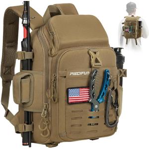 Piscifun Fishing Tackle Backpack with Rod & Gear Holder, Lightweight Fishing Tackle Storage Bag with Protective Rain Cover Classic (14.2" x 10.6” x 7.1”)