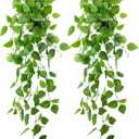 LOYWREE 2 Pack Small Artificial Hanging Plants with Faux Ivy Vine and Hanging Pothos 39Inch Fake Plant Realistic Greenery for Shelf Decor in Home, Office, Indoor & Outdoor Gardens