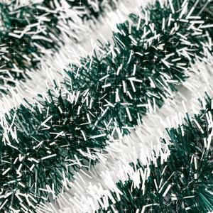 50Ft Christmas Tinsel Garland, Dark Green Snowflake Metallic Twist Garland for Xmas Tree Decorations, Tinsel for New Year Party Ceiling Hanging Decorations Indoor and Outdoor Decor