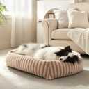MIXJOY Dog Bed Medium Size Dog, Washable Medium Dogs Bed with Removable Cover, Soft Rectangle Doggy Ded Fluffy Plush Faux Fur Pet Bed with Anti-Slip Bottom, 30"x24"x8", Beige