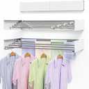 Wall Mounted Drying Rack 31.5 Inch, Laundry Clothes Drying Rack Foldable , Space Saving Collapsible Drying Rack Clothing Wall Mount with Wall Template, 5 Stainless Steel Rods, 60 lb Capacity (White)