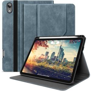 H HOLIMET Case for iPad Mini 7th/6th Generation 2024 2021 with Pencil Holder Front Pocket Strap Soft Back Smart Cover for iPad Mini 6/7 PU Leather Folio Stand, Auto Sleep/Wake (BLUE)