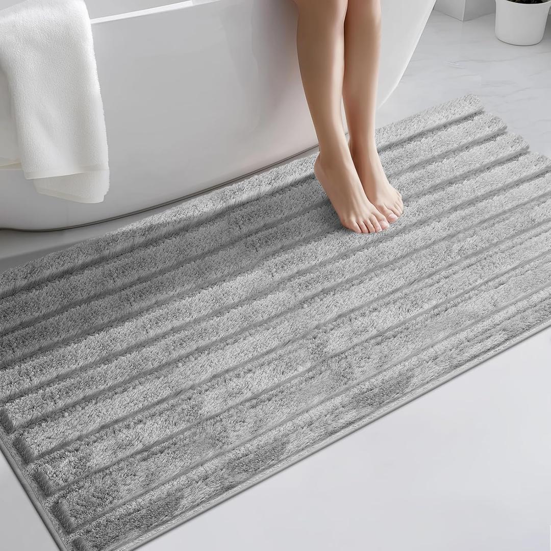 Washable Bathroom Rug 30" x 60", Extra Soft Bath Mat, Absorbent and Non Slip Bath Runner Rug for Shower, Bathtub, Sink, Floor (Grey)