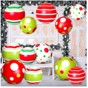 12 Pcs 24/16 Inch Giant PVC Christmas Inflatable Ball Outdoor Blow up Xmas Inflatables Ornaments Giant PVC Christmas Ornaments for Tree Yards Lawns Porch Garden Front Doors Holiday Decor(24,16 Inch)