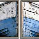 Nautical Decor Wall Art Old Wooden Ship Nautical Decor Wall Art Beach Artwork Rustic Style Pictures Navy Landscape Decor 16x16 inch Wooden Boat Blue Ocean Paintings for Bathroom Living Room Unframed