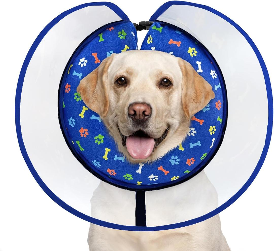 Dog Cone Collar with Enhanced Anti-Licking, Inflatable Dog Cone After Surgery, Adjustable Size with Soft Padding for Small Medium Large Dogs - Blue/L