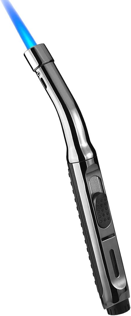 Direct Flush Torch Lighter, Windproof Flame, Gas Refillable, with Viewing Window, Metal Portable Lighter for Fireplace Camping Candles (Gas Not Included)(Black)