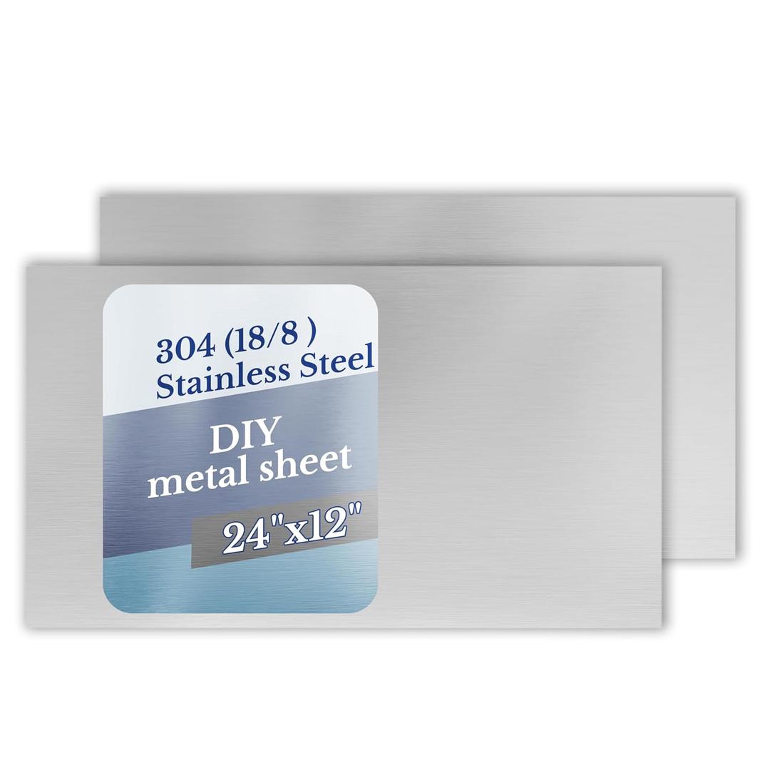 2 Pack 304 Stainless Steel Sheets, 2412 18 Gauge Metal Plate | 304 Stainless Steel, 18 Gauge Heavy Duty, Rust Resistant,Brushed Finish, DIY Projects, Kitchen Backsplash Workshop Use