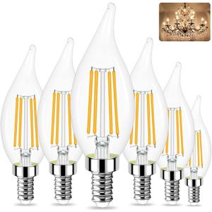 Sailstar E12 LED Candelabra Bulbs Dimmable, 60 Watt Equivalent 3000K Warm White Chandelier Light Bulbs, 4W Filament Candle LED Bulbs, Flame Tip, 500 Lumen, Pack of 6