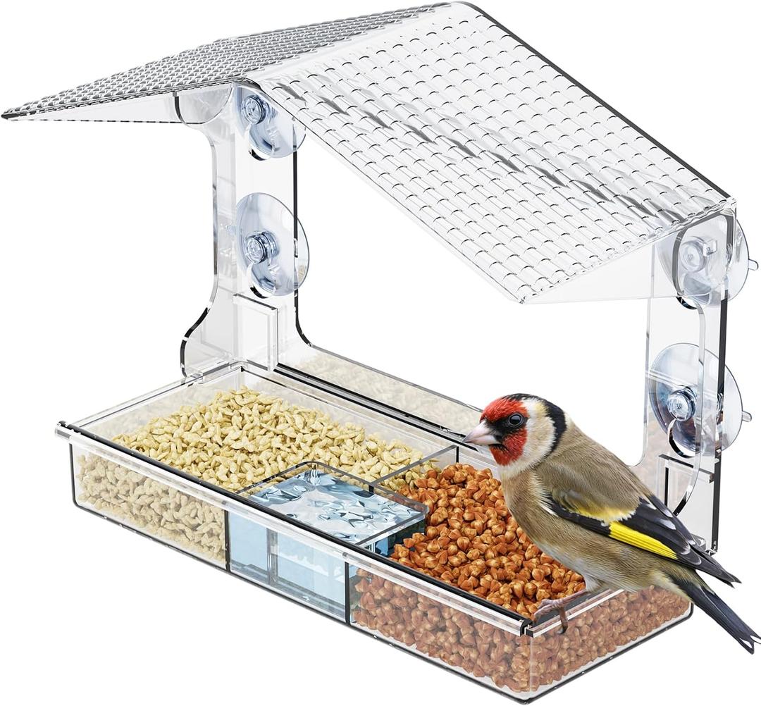 Yieach Acrylic Window Bird Feeders with Strong Suction Cups for Cats,Kid and Birds Lovers Gifts,Clear Bird Feeder for Window Viewing,Large Window Mount Birdfeeder,Birds House for Outdoors,Balcony