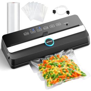 GERYON Vacuum Sealer, Automatic Food Sealer Machine for Food Vacuum Packaging w/Built-in Cutter|Starter Kit|Led Indicator Lights|Easy to Clean|Dry & Moist Food Modes| Compact Design