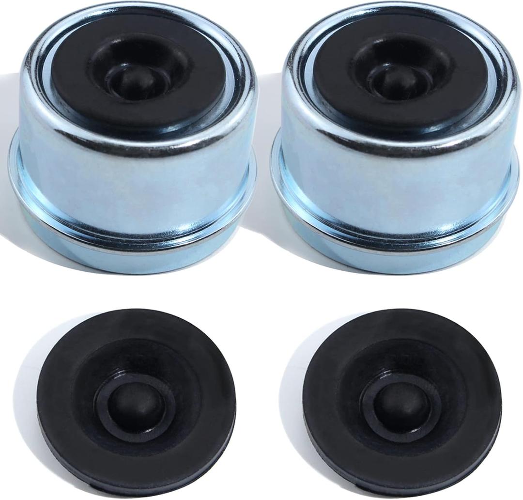 2pcs Trailer Axle Dust Cap Cup Grease Cover 1.98" Hub with Extra 2 Rubber Plugs,Trailer Axle Wheel Hub and Bearing Dust Cap for Most 2000 to 3500 Pound Axles Dexter