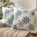 MIULEE Christmas 2 Pack White and Green Chenille Throw Pillow Covers Soft Pillow Cases with Snowflake Embroidery Morden for Holiday Decoration Sofa Couch Bedroom Home Decor,18x18 Inch