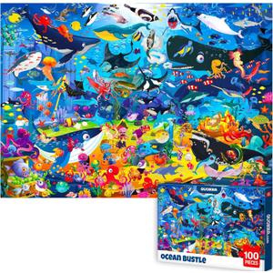 QUOKKA 100 Piece Puzzles for Kids Ages 6-8  Intricately Illustrated Ocean Animals Puzzle for Kids Ages 8-10  Educational Busyland Game Packed with Visual Details for Boys and Girls