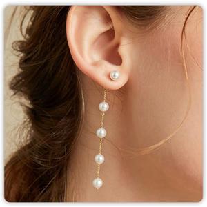 Trinckle Pearl Earrings for Women, Gold Pearl Drop Earrings for Grils Boho Silver Dangle Earring, White Bridal Dangling Bow Earings for Wedding or Mothers Day Jewelry, Ball Prom Bridesmaid Accessories