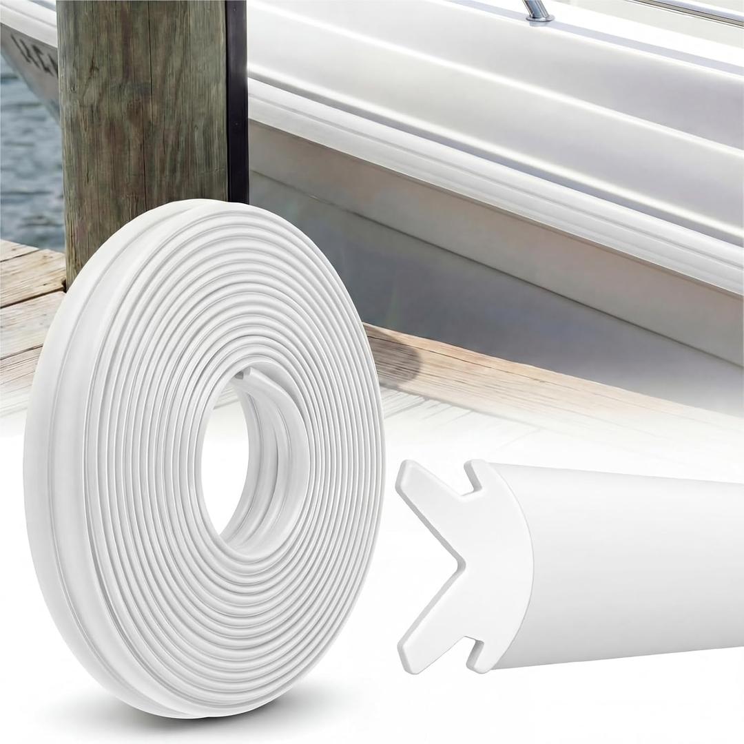 DaisyInner 50 ft White Vinyl Rub Rail Insert, 3/4 x 3/8 Inch Flexible Boat Rub Rail Replacement Marine Grade PVC Bumper Insert for Boats Kayaks Pontoons