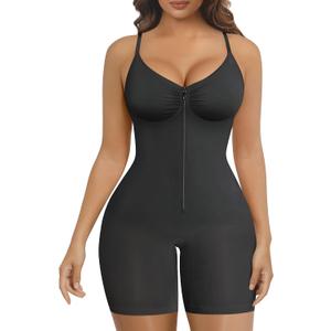SHAPERX Women's Shapewear Bodysuit Tummy Control Seamless Zip-Up Body Shaper Waist Defining Silhouette (Black, XS)