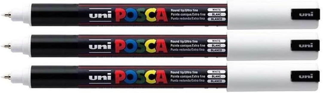 posca Authentic Marker Set, 3 White Professional Grade Paint Markers with 1MR Extra Fine Tip