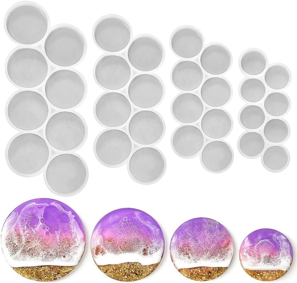 RESINWORLD 32-Cavity Set of 2'', 1.75'', 1.5'', 1.25'' Circle Grip Mold, Magnet Mold, Round Keychain Silicone Mold for Resin (No Hole)
