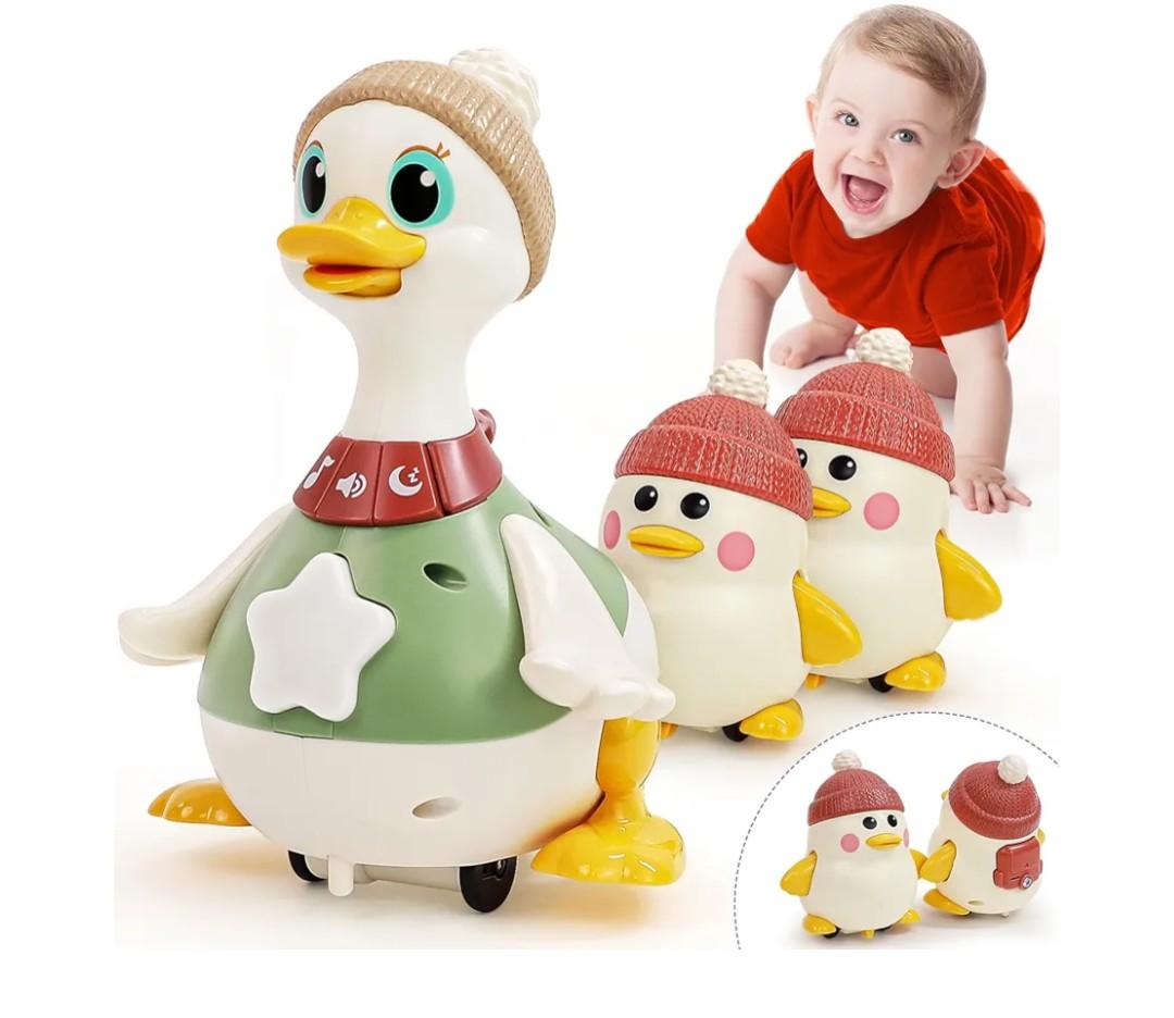 HOLA Baby Toys 6-12 Months Musical Dancing Duck Toy Set with Mama and Babys Tummy Time Toys, Crawling and Interaction Modes 1 Year Old Girl Boy Baby Stocking Stuffers