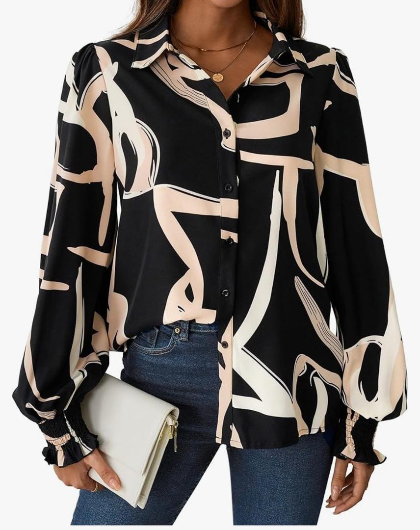 SOFIA'S CHOICE Women's Printed Button Down Shirts Casual Long Sleeve Blouse Tops Size XL